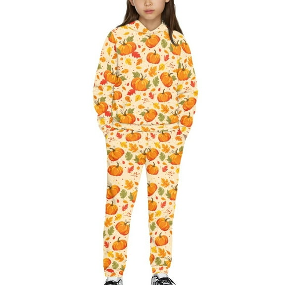 DISNIMO Thanksgiving Pumpkin Hoodies Set for Girls Hoodie And Jogger Set for Girls 2 Piece Hoodie Set Kids Soft Pullover Hoodie Boys Hoodies Set Size 10-12 Hooded Sweatshirt Lightweight Hoodies