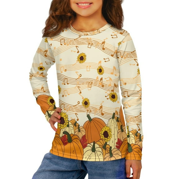 DISNIMO Thanksgiving Pumpkin Sunflower Shirt Kids Girls Long Sleeve Shirts Size 13-14 Girls Shirts for Boys Crew Neck T Shirts for Kids Fall T Shirt Cute Girls Tshirt Casual T Shirts Tee
