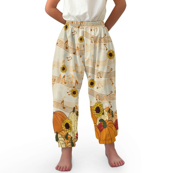 DISNIMO Thanksgiving Sunflower Pumpkin Harem Pants for Girls Bloomer Harem Pants Elastic Waist Baggy Pants for Girls Harem Pants Kids 3-7 Lantern Pants for Girls High Waisted Trousers Sweatpants