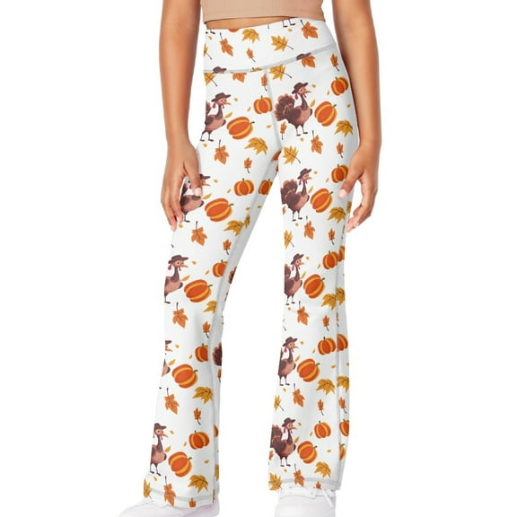 DISNIMO Thanksgiving Turkey Flare Leggings Size 7t Crossover High Waisted Bootcut Athletic Workout Dance Yoga Pants Preppy Bell Bottoms with 2 Pockets for Kids Yoga Pants
