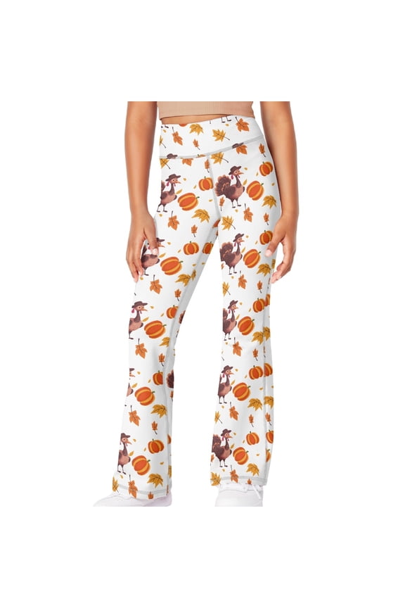 Thanksgiving Turkey Flare Leggings Size 9t Crossover High Waisted Bootcut Athletic Workout Dance Yoga Pants Preppy Bell Bottoms with 2 Pockets for Kids Yoga Pants