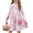thumbnail image 1 of DISNIMO Tie Dye Dress Girls 5/6 Dresses Long Sleeve Kids Skater Dress Girls Midi Dress Fall Swing Dress for Girls Casual Collar Dresses Girls Dresses with Button Front Children Dresses Pink, 1 of 7