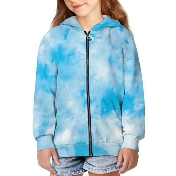 DISNIMO Tie-Dye Hoodie Kids Blue Hoodie Girls Hoodies Zip Up Boys Sweatshirt Hoodie Sweatshirt for Girls Full Zip Hoodie Jacket Kids Hoodie Jackets Coat Hoodie Kids 6-7 Clothes for Little Girls