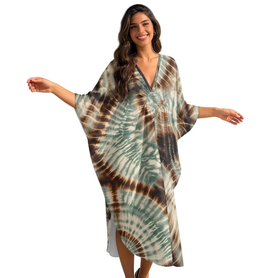 DISNIMO Tie Dye Print Women's Plus Size Kaftan Dress Swimsuit Coverup V-Neck Batwing Sleeve Caftan Dresses Lightweight Loose Swimwear Coverups for Party Pool Beach