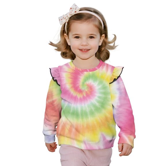 DISNIMO Tie Dye Printed Girl Sweatshirt Long Sleeve T-Shirts Comfy Pullover Tops Lightweight Sweater Tops for Daily Wear 5-6 Years