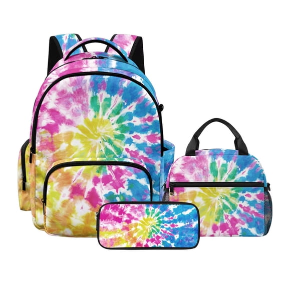 DISNIMO Tie Dye Vortex Printed Backpack Set for Teen Boys, Large Lightweight Backpack Set with Insulated Lunch Bag & Pencil Pouch, 17 Inch School Bag Set for Kindergarten Elementary
