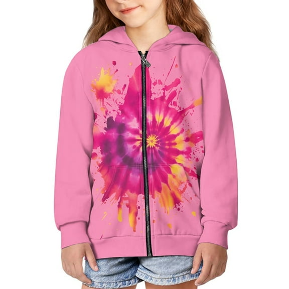 DISNIMO Tie-Dye Zipper Hoodies for Girls Pink Zip Up Hoodie Jacket Boys Zip Hoodie Sweatshirt Girl Hooded Sweatshirts for Girls Trendy Graphic Hoodie Jackets for Children Fall Coat Hoodie 8-10