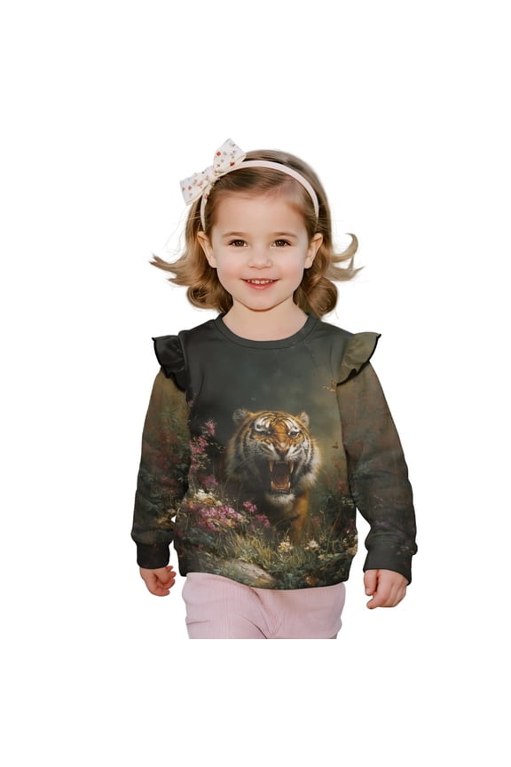Tiger Floral Printed Sweatshirt for Toddler Girl Long Sleeve Pullover Tops Cozy Sweater Tops Crewneck T-Shirts for Fall Winter 2-3 Years