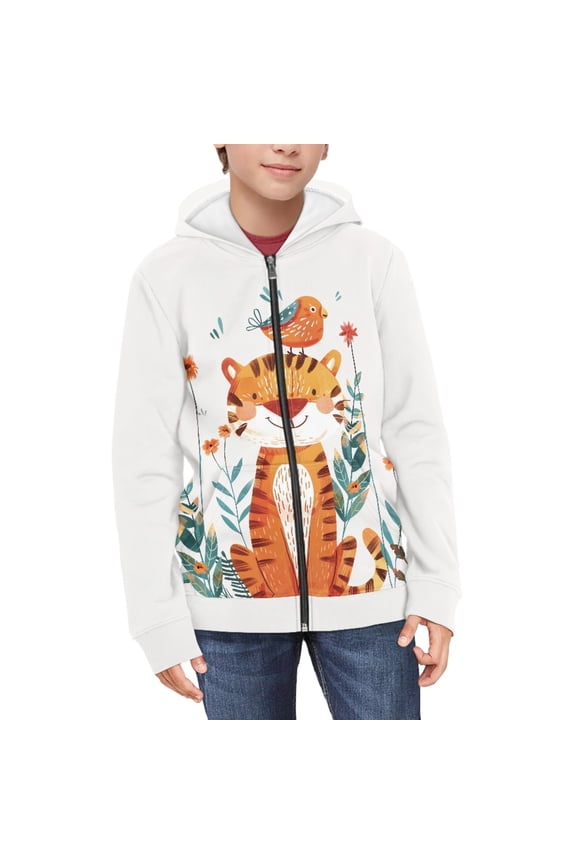Tiger Hoodie Kids Bird Hoodies for Girls Flower Hoodie Sweatshirt Zipup Hoodie Boys Sweatshirts Hooded Jacket Boys Hoodie Jackets Size 6-7 Child Zippered Hoodie Little Boys Animal clothes