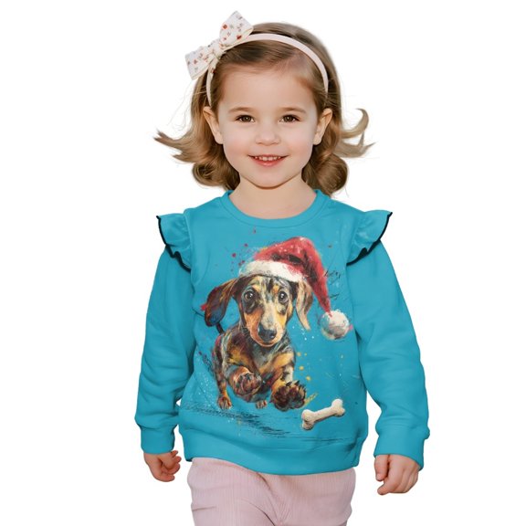 DISNIMO Toddler Christmas Sweatshirt Girls Pullover Tops Dachshund Printed T-Shirts Long Sleeve Sweater Top for Fall Winter 3-4 Years