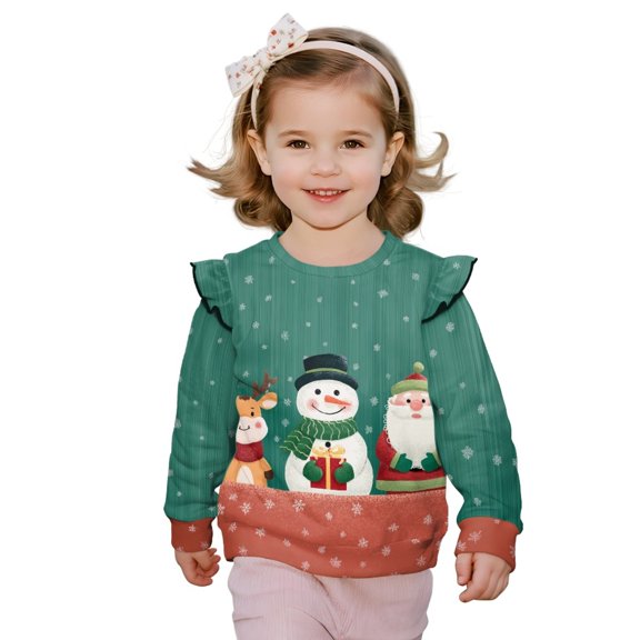 DISNIMO Toddler Christmas Sweatshirt Girls Snowman Santa Claus Printed Pullover Tops Crewneck Sweater Tops Long Sleeve T-Shirts for Fall Winter 2-3 Years