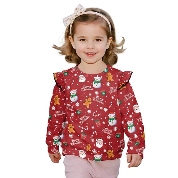 DISNIMO Toddler Christmas Sweatshirt Girls Snowman Santa Claus Printed T-Shirts Long Sleeve Pullover Tops Comfy Sweater for Fall Winter 4-5 Years