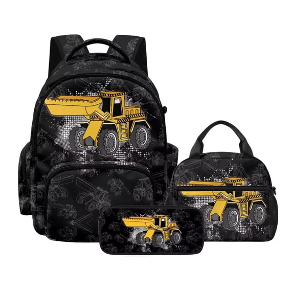 DISNIMO Tractor Print 3PC Backpack Set for Boys Girls, Large Lightweight School Backpack with Insulated Lunch Box Set, 17 Inch Schoolbag Set with Pencil Pouch