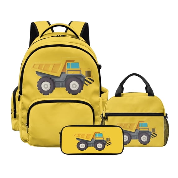 DISNIMO Truck Print Kids Backpack Set for Boys Girls, 3 Pcs School Bag Set with Lunch Bag & Pencil Case, Elementary Middle School Backpack