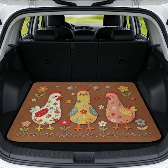 DISNIMO Trunk Mat for SUV Cute Rooster Flower Printed Heavy Duty Non-Slip Washable Dog Trunk Liner Cargo Protector Fits for Most Cars Models Easy to Clean Auto Interior Accessories