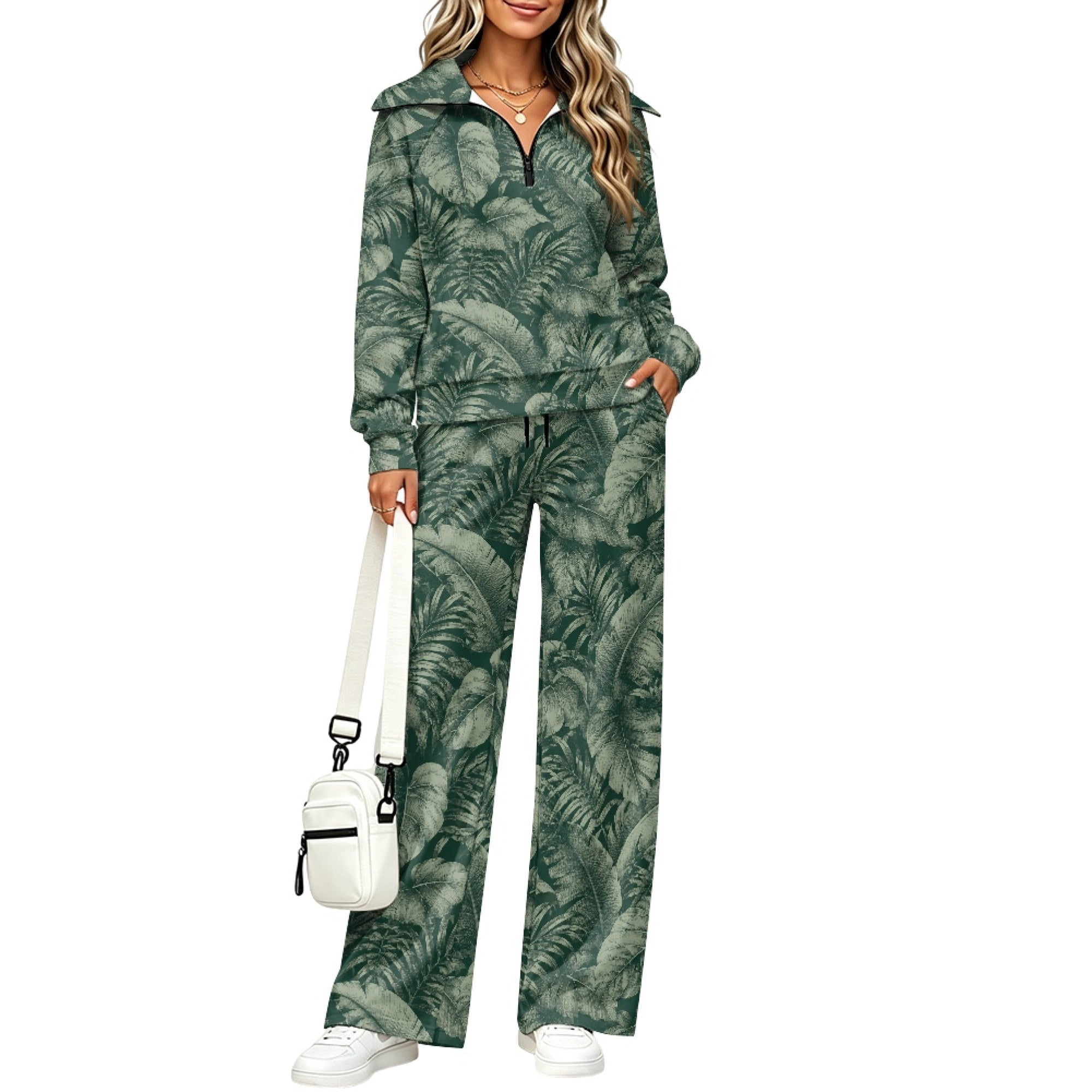 Pattern For Sleeves DISNIMO Two Piece Sweatsuits with Tropical Leaf Pattern, Quarter Zip ...