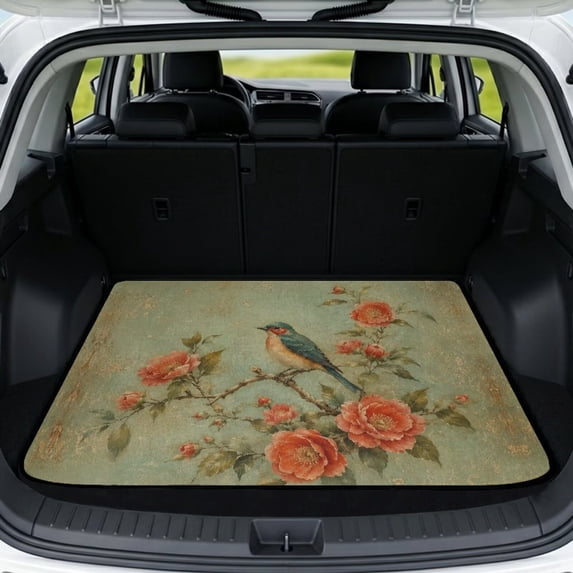 DISNIMO Universal Car Trunk Liner for Dogs Sparrow Flower Print Anti-Slip Cargo Mat Car Boot Protection Washable Machine Dog Seat Cover Fits for Most Cars SUV Truck Sedan
