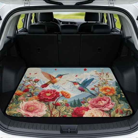 DISNIMO Universal Car Trunk Mat 29" x 39" Hummingbird Flower Printed Durable Scratch-Proof Back Cargo Mat with Non-Slip Backing All Weather Pet Cargo Liner Suitable for Most Cars Models