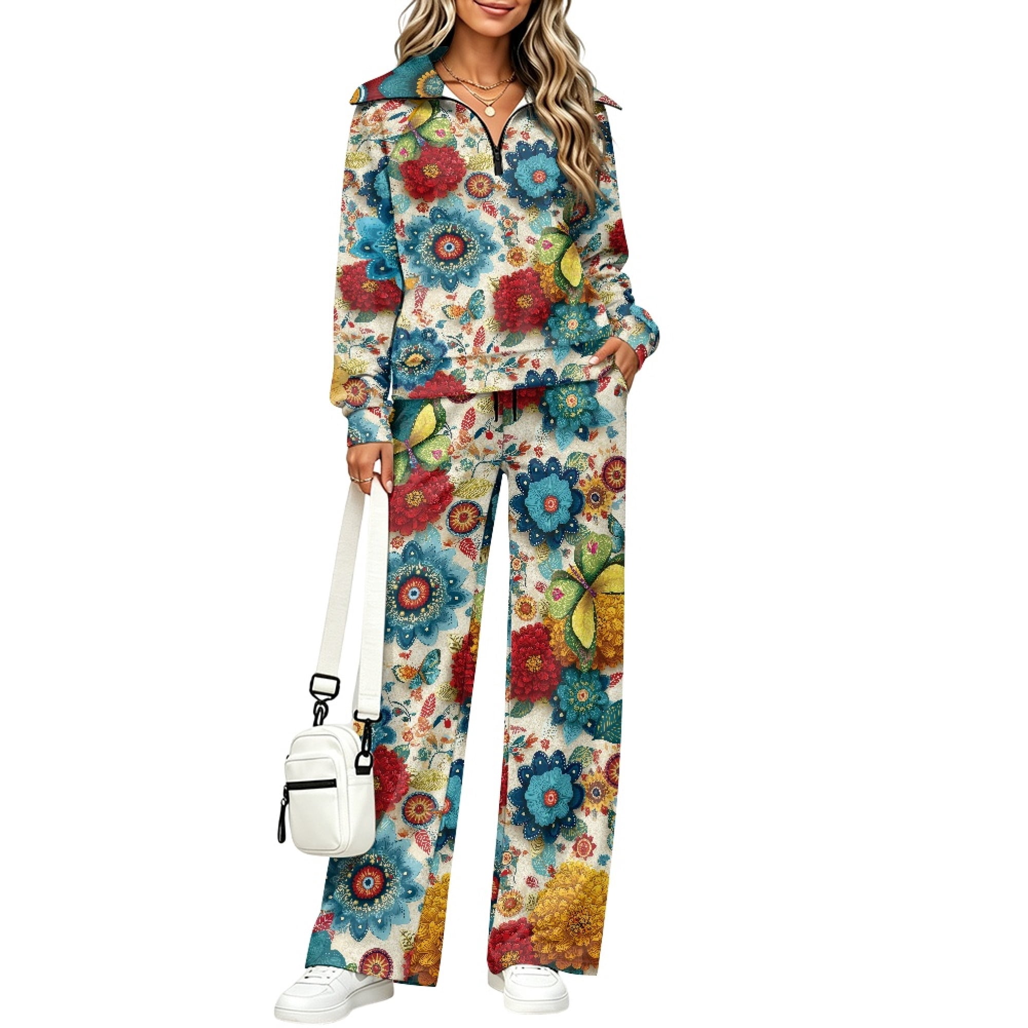 DISNIMO Vintage Floral Print Sweatsuits, Matching Comfy Tracksuits Zip ...