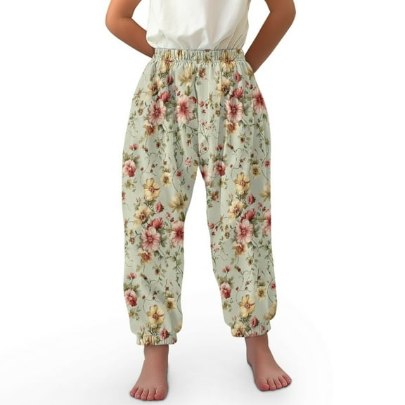 DISNIMO Vintage Flower Bloomer Harem Pants for Girls Bloomers Long Pants Baggy Pants Kids 13-16 Girls Jogger Pants for Girls Harem Bloomers for Kids Lantern Pants Kids High Waisted Pants