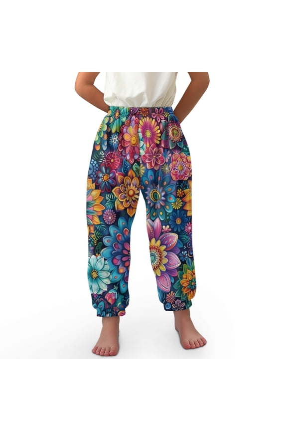 Vintage Flower Bloomer Harem Pants for Girls Size 3-7 Girls Pants Loose Fit Harem Bloomers for Girls Baggy Pants Kids Girls Sweatpants Soft Beach Pants for Girls Jogger Pants High Waisted
