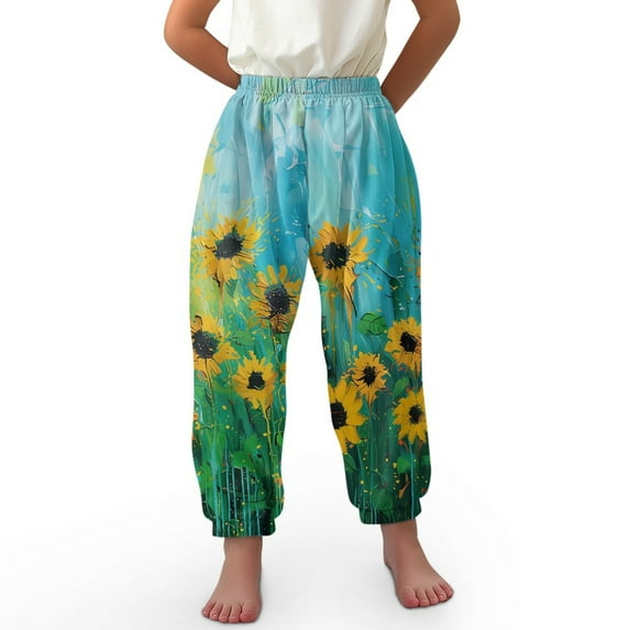 DISNIMO Vintage Sunflower Bloomer Harem Pants for Girls Harem Bloomers for Kids Harem Pants Girls Casual Joggers Pants for Girls 3-7 Loose Trousers for Girls Baggy Pants Soft Sweatpants for Girls