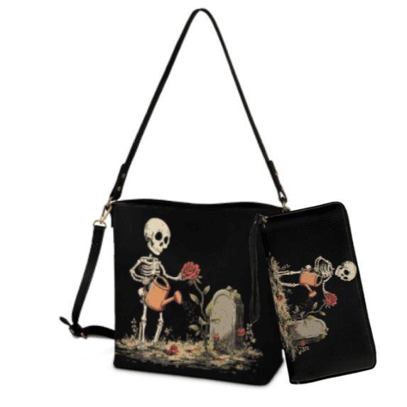 DISNIMO Whimsical Skull Gardening Crossbody Bag Purse for Women 2 Pack with Large Capacity Clutch Bags PU Leather Lightweight Shoulder Handbag Crossbody for Short Trips Outdoor Activities