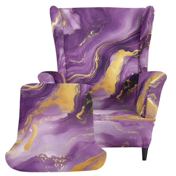 DISNIMO Wingback Chair Covers 2-Piece, Marble Printed Stretchy Soft Wing Back Sofa Slipcovers, Non Slip Furniture Protector with Elastic Bottom for Living Room
