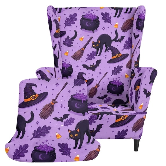 DISNIMO Wingback Chair Covers Cat Bat Printed 2-Piece Wing Sofa Slipcover Stretch Furniture Protector with Elastic Bottom for Living Room