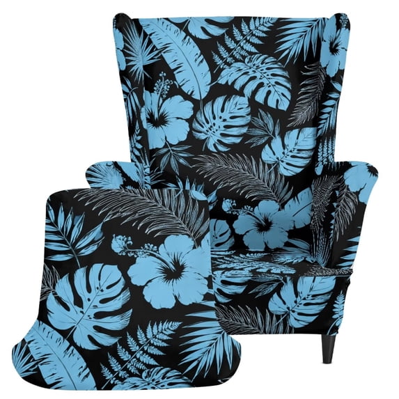 DISNIMO Wingback Chair Covers Slipcover Monstera Hibiscus Print 2 Piece Stretch Wing Chair Covers Washable Furniture Protector with Elastic Bottom for Living Room