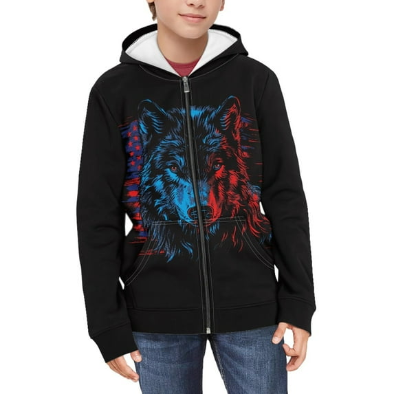 DISNIMO Wolf Hoodies Boys American Flag Zip Up Hoodie Boys Hooded Sweatshirts Zipper Hoodie Sweatshirt Girls Teens Hoodies Boys 11-13 Hoodie Jacket Youth Streetwear Hoodie Fourth of July Clothes