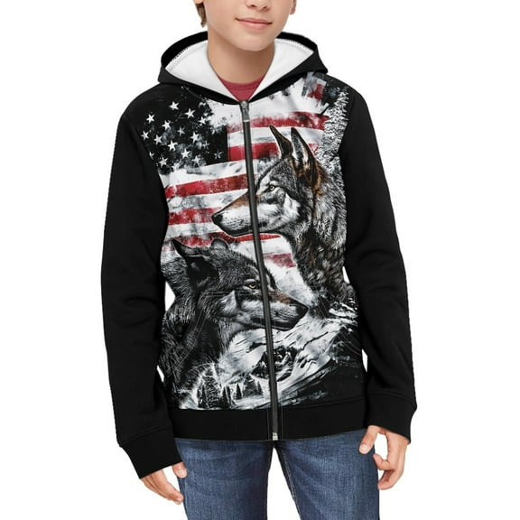 DISNIMO Wolf Hoodies for Girls American Flag Kids Zip Up Hoodies Girls 11-13 Hoodie Sweatshirt Youth Girl Sweatshirts Hoodies Boys Zip Hooded Jacket Childrens Hoodie Jackets Animal Hoodie 4 of July