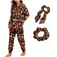 thumbnail image 1 of DISNIMO Women Pajama Set Mushroom Maple Leaf Print 4 Piece Sleepwear with Hairband Long Sleeve Crewneck Loungewear with Long Pants Casual Loose Nightwear with Pockets, S, 1 of 7