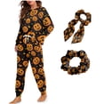 thumbnail image 1 of DISNIMO Women Pajama Set Pumpkin Star Printed Long Sleeve Sleepwear with Elastic Hairband 4 Piece Lounge Set with Pockets Casual Loose Nightwear with Long Pajama Pants, S, 1 of 7