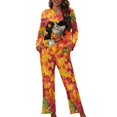 thumbnail image 1 of DISNIMO Women's 2 Piece Lounge Sets Cat Maple Leaf Printed Soft Button Down Pajama Set with Pockets Long Sleeve Sleepwear with Long Pajama Pants, M, 1 of 7