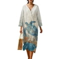 thumbnail image 1 of DISNIMO Women's Casual Maxi Dresses Sea Turtle Printed V Neck Dress Loose 3/4 Sleeve Dresses for Women Fashion Long Shift Dress, 3XL, 1 of 6