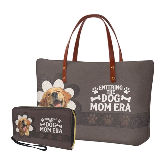 DISNIMO Women's Large Handbag and Wallet Set Golden Retriever Print Tote Satchel Handbag Stylish Ladies Purse for Daily Use, Brown