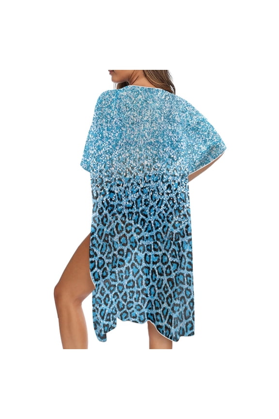 Women's Leopard Print Swimsuit Cover Up Kimono Cardigan Loose Beach Coverups Casual Long Fashion Bikini Cover up Comfort Half Sleeve Swimwear Cover Up for Vacation