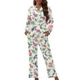 thumbnail image 1 of DISNIMO Women's Pajama Set 2 Piece Pj Sets Hummingbird Flower Printed Long Sleeve Sleepwear with Long Pajama Pants Oversized Button Up Loungewear Nightwear, 2XL, 1 of 7