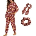 thumbnail image 1 of DISNIMO Women's Pajama Set Snowflake Printed Long Sleeve Lounge Set with Hairband Round Neck Sleepwear with Pockets Casual Loose Loungewear Nightwear with Long Pants, L, 1 of 7