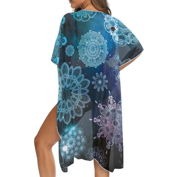 DISNIMO Women's Summer Loose Cover Ups Mandala Flower Printed Kimono Cardigans Swimsuit Cover Ups Long Comfort Casual Swimwear Cover Up
