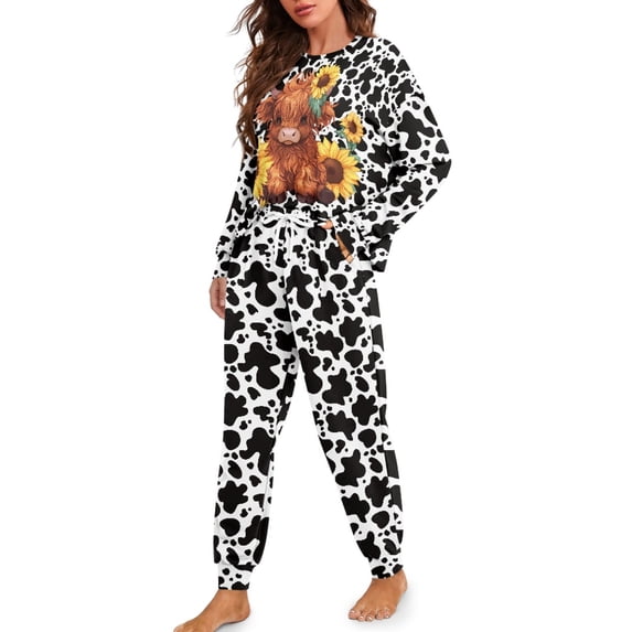 DISNIMO Womens 2 Piece Pajama Sets Cartoon Cattle Sunflower Print Comfy ...