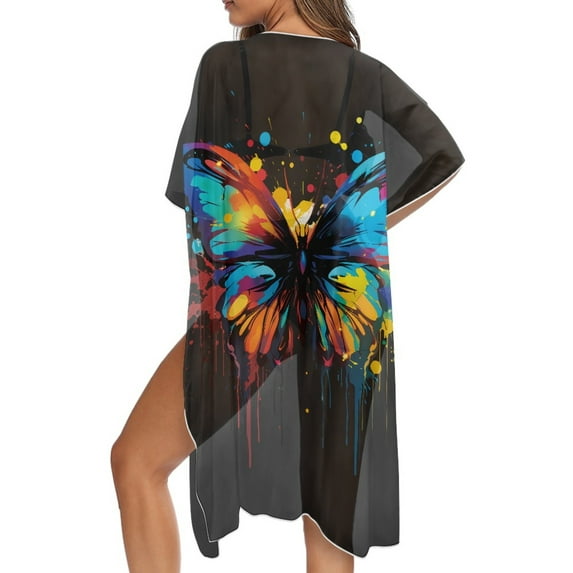 DISNIMO Womens Bikini Cover Ups Butterfly Ink Splash Print Beach Casual Summer Swimsuit Coverups Loose Summer Swimwear Cover Ups Fashion Lightweight Resort Wear