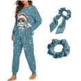 thumbnail image 1 of DISNIMO Womens Pajama Set Christmas Cat Snowflake Print 4 Piece Lounge Set with Long Pants Long Sleeve Sleepwear with Hairband Casual Loose Loungewear Nightwear with Pockets, L, 1 of 7