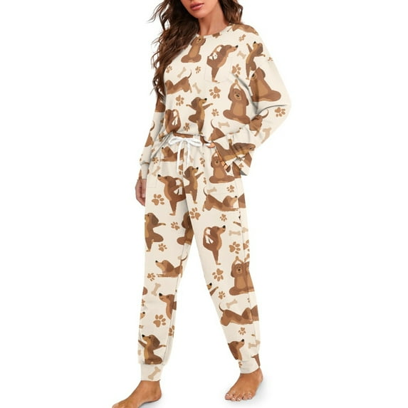 DISNIMO Womens Pajama Sets 2 Piece Lounge Sets Dachshund Paw Printed Long Sleeve Top and Long Pants Soft Comfy Lounge Set Round Neck Loungewear Nightwear, M