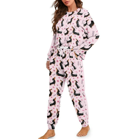 DISNIMO Womens Pajama Sets Dachshund Paw Flower Printed 2 Piece Pullover Top Wide Leg Pants Lounge Set Long Sleeve Sleepwear Casual Loose Loungewear, M