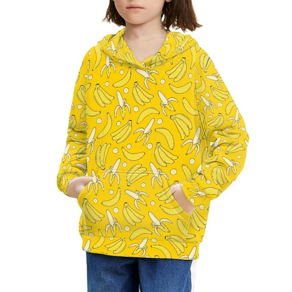 DISNIMO Yellow Banana Hoodie for Girls and Boys Pullover Hoodies Size 14-16 Hooded Sweatshirt Kids Girl Hoodie Sweatshirts with Pockets Crew Neck Fall Clothing for Teens Boy Hoodie Soft