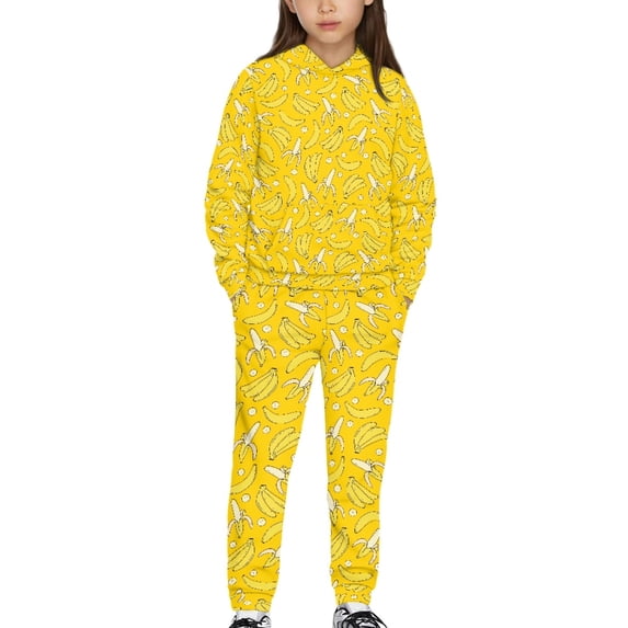 DISNIMO Yellow Banana Hoodie Set Girls Size 10-12 Hoodies Girls 2 Piece Hoodie Outfits for Girls Pullover Sweatshirt Hoodie Set for Travel Hoodie with Pockets Kids Lightweight Hoodie