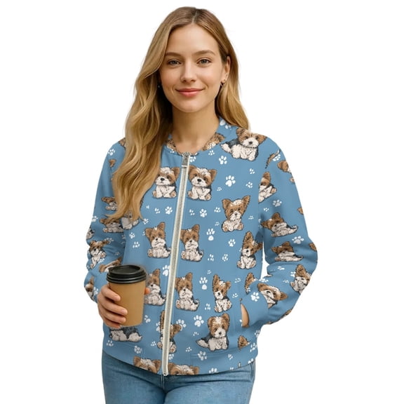DISNIMO Yorkshire Terrier Printed Jackets for Women Zip Up Sweatshirts Long Sleeve Outwear Fall Winter Outfits, 4XL