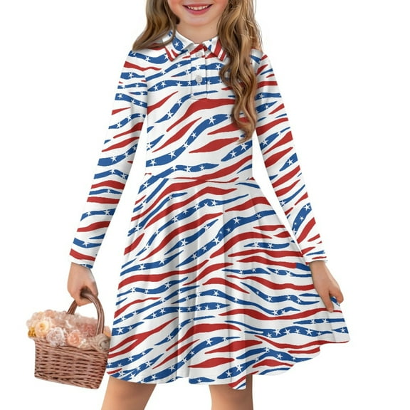 DISNIMO Zebra Print Dress Girls Star Dresses for Kids 4-5 for School Girl Dress Kids Long Sleeve Collared Dress for Girls Button Down Midi Dress Girls Skater Dress Kid Sundress Girls Clothes